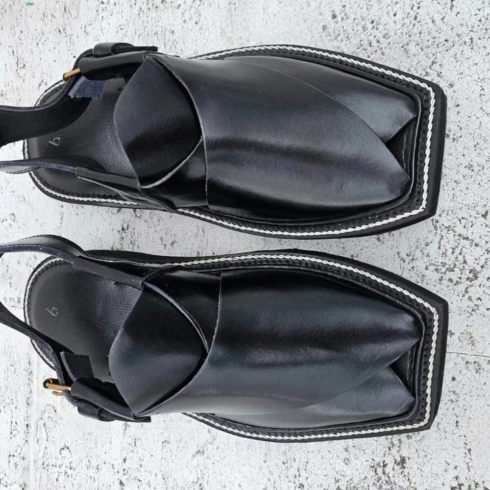 Captan Chappel Sandal Black Genuine Leather Upper Captaan Handmade Shoe Size 8.5 - Picture 3 of 11